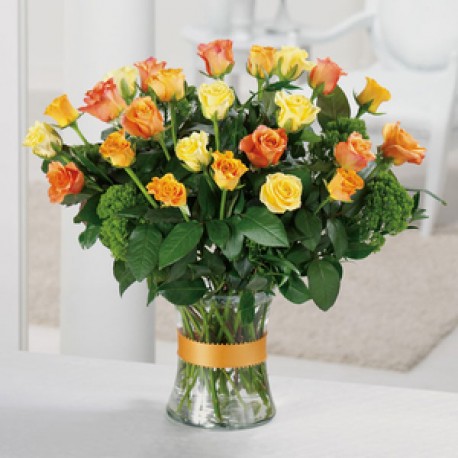 24 Orange & Yellow Roses