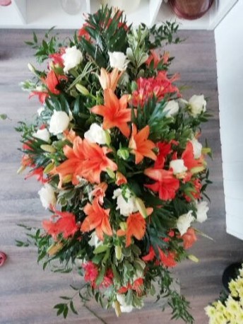 Casket Spray - Orange Lillies & White Roses