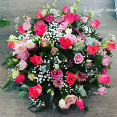 Large posy pad  - Beautiful vibrant posy pad to include roses, lisianthus , alstromeria and gyp. 