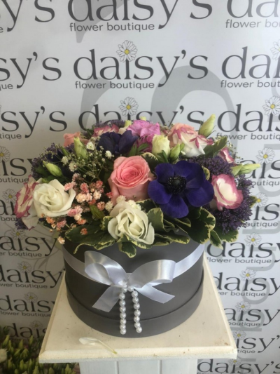 Destiny - A modern hatbox designed with pinks, purples & whites theme.