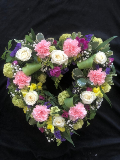Loose Open Heart - Spring Colour - A beautiful loose open heart in different shades of pinks, purples, yellows, greens & white