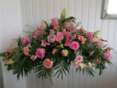 Vintage Style Casket Spray - A beauitful vintage style casket spray in pale pinks & lilacs.