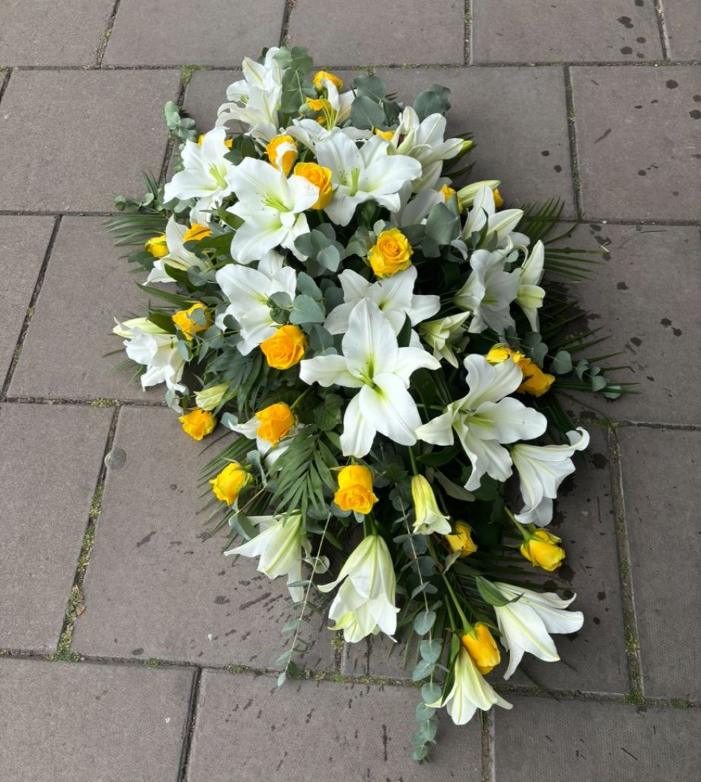 Casket Spray - Yellow Rose & White Lily