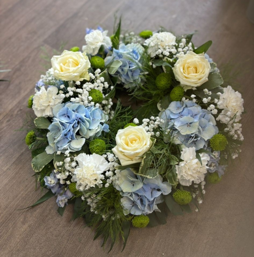 Wreath - Sky Blue & White