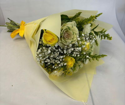 Sunny Days - A bright and cheerful bouquet in whites & yellows with a seasonal mix of flowers